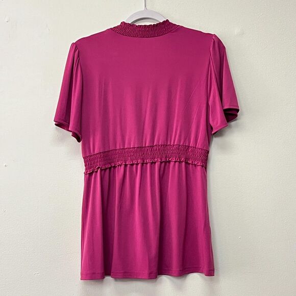 BCBG Women's Pink Flutter Ruffle Bodydoll Top V-Neck Blouse Size Large - Picture 2 of 7
